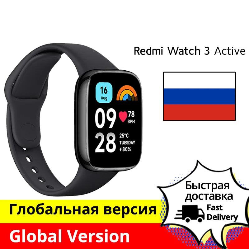 Xiaomi Redmi Watch 3 Active1.83'' LCD Display Blood Oxygen Heart Rate Bluetooth Voice Call 100+ Sport Modes Black-RU Smart Watches electronics Electronics & Gadgets smart watch smart watches Xiaomi