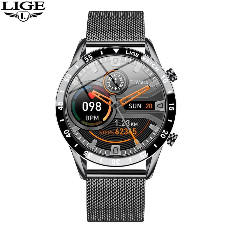 LIGE 2024 Smart Watch Men Full Circle Touch Screen Bluetooth Call Men Smartwatch Waterproof Sport Activity Fitness Watch+Box silver Smart Watches electronics health monitoring smart watch