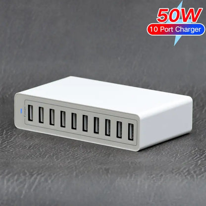 Multi-Port Charger and Power Board EU Plug 50W 10 Port White Computer Table & Accessories electronics electronics accessories multiport accessories USB charger