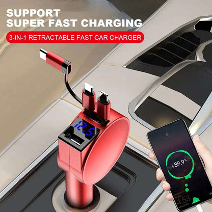 100W 3 IN 1 Retractable Car Charger USB Type C Cable Adapters & Converters electronics electronics accessories fast charger retractable charger super fast mobile charger for car lighter