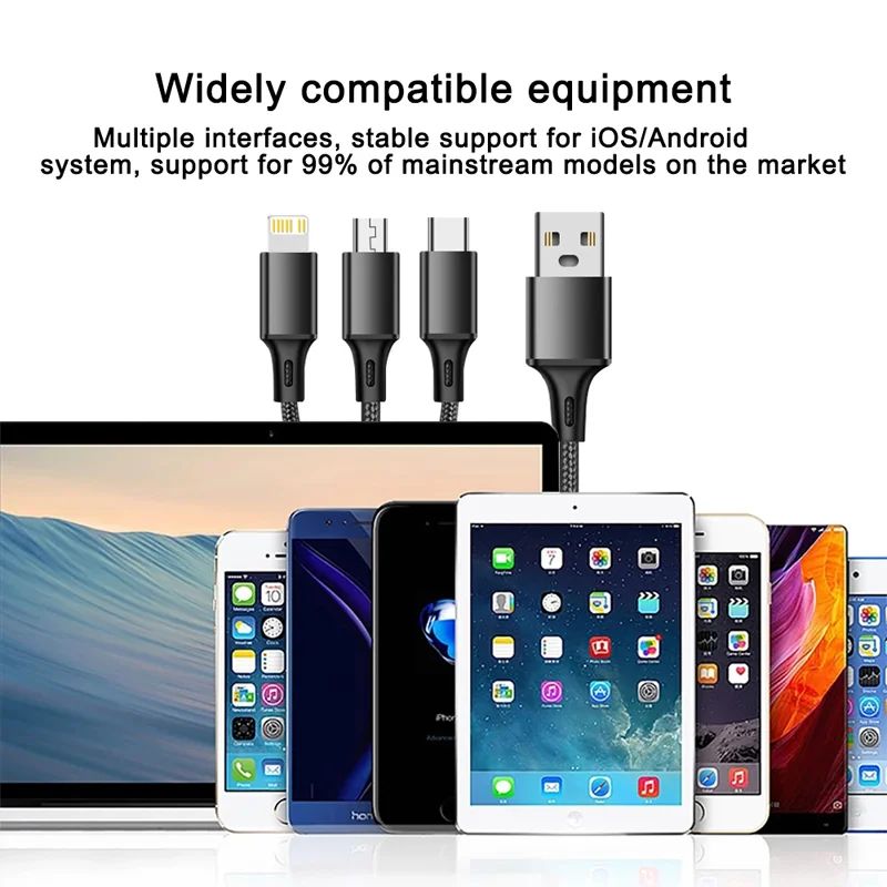 3 In 1 Fast Charging Cable – Universal USB-C, Lightning, Micro-USB for Mobile Devices Charging Cables 3 In 1 Charging Cable durable charging cable fast charging cable Multi-Device Charging Cord Tangle-Free Cable {{ product_collections }} {{ product_description }}