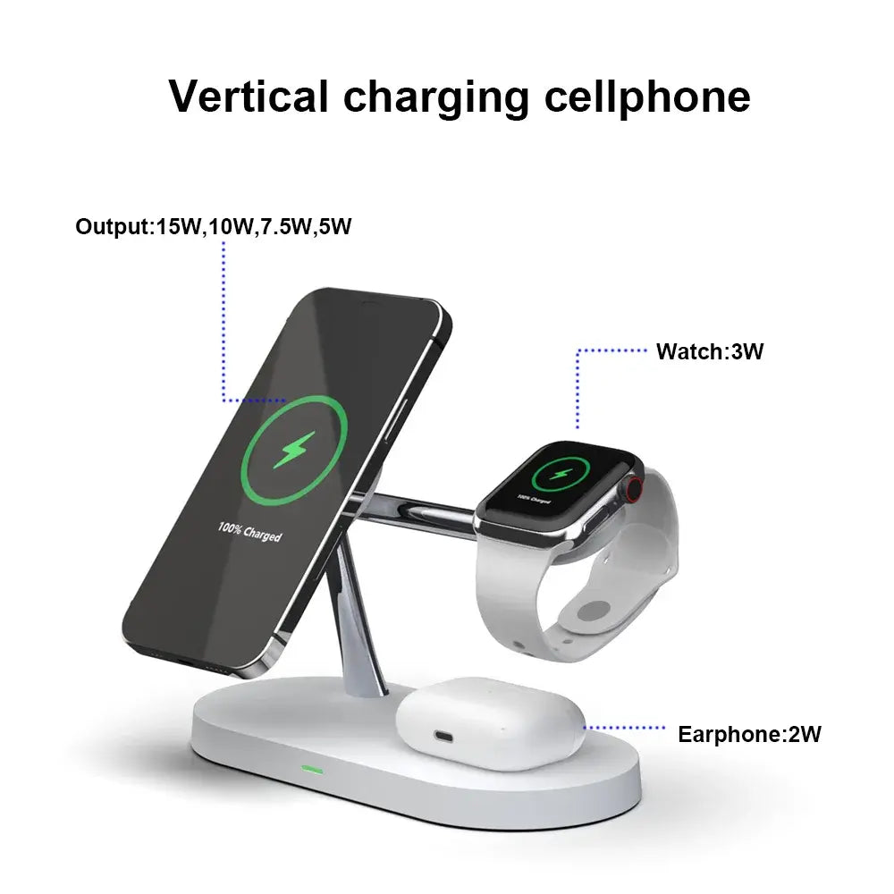 3 In 1 Wireless Magnetic Charger Stand | Fast & Safe Charging | Sleek Space-Saving Design Wireless Chargers 3 in 1 air pods apple watch clock fast charger iphone light indication magnetic magsafe New arrival table clockdigital wireless charger {{ product_collections }} {{ product_description }}