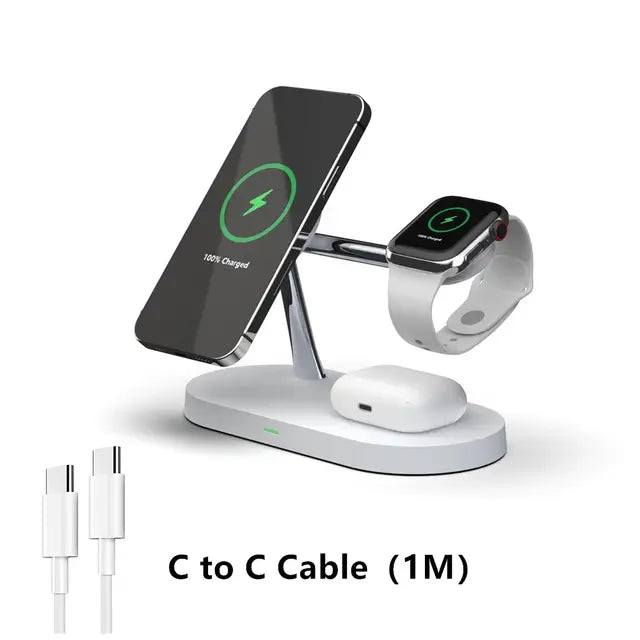 3 In 1 Wireless Magnetic Charger Stand | Fast & Safe Charging | Sleek Space-Saving Design Wireless Chargers 3 in 1 air pods apple watch clock fast charger iphone light indication magnetic magsafe New arrival table clockdigital wireless charger {{ product_collections }} {{ product_description }}