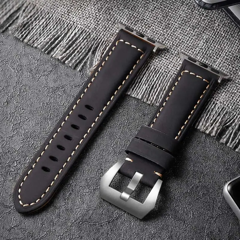 Add Personality with Our Handmade Crazy Cowhide Apple Watch Band Silver-Black For Apple Watch 44mm Apple Watch Bands apple watch apple watch band apple watch strap hand made handmade new arrival nylon {{ product_collections }} {{ product_description }}