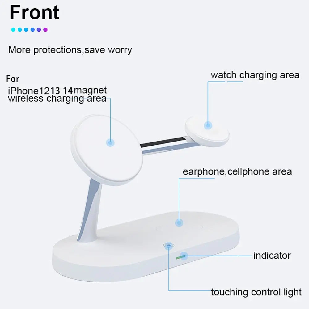 3 In 1 Wireless Magnetic Charger Stand | Fast & Safe Charging | Sleek Space-Saving Design Wireless Chargers 3 in 1 air pods apple watch clock fast charger iphone light indication magnetic magsafe New arrival table clockdigital wireless charger {{ product_collections }} {{ product_description }}