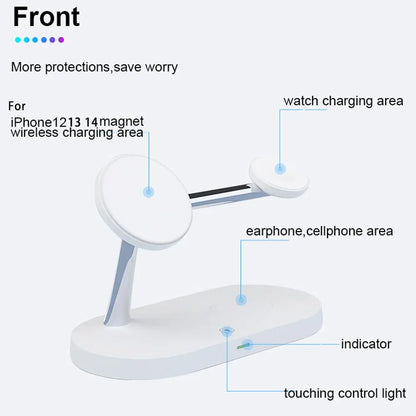 3 In 1 Wireless Magnetic Charger Stand | Fast & Safe Charging | Sleek Space-Saving Design Wireless Chargers 3 in 1 air pods apple watch clock fast charger iphone light indication magnetic magsafe New arrival table clockdigital wireless charger {{ product_collections }} {{ product_description }}