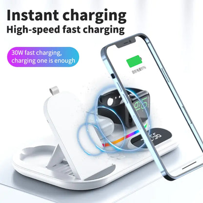 30W LED 4 in 1 Wireless Charger Dock | Fast Charging | RGB Lighting 30w apple charger dock charging dock charging pads charging station iphone led magnetic magsafe mobile New arrival phone portable table wireless charger {{ product_collections }} {{ product_description }}