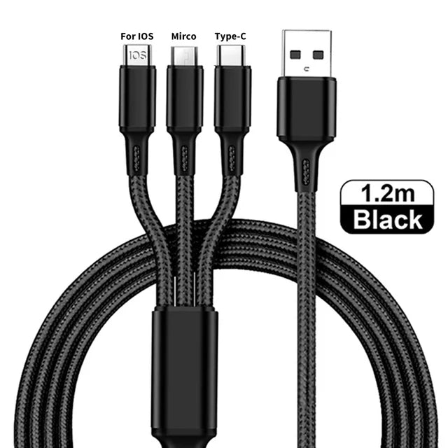 3 In 1 Fast Charging Cable – Universal USB-C, Lightning, Micro-USB for Mobile Devices Charging Cables 3 In 1 Charging Cable durable charging cable fast charging cable Multi-Device Charging Cord Tangle-Free Cable {{ product_collections }} {{ product_description }}